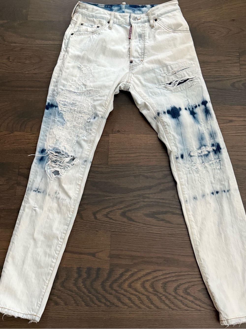 DSQUARED2 White and Navy Tie-Dye Skinny Jeans